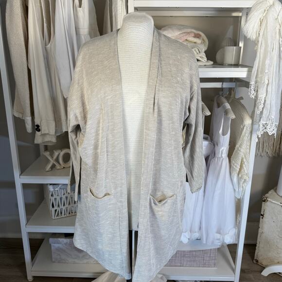 DONNI one-size-fits all, Large-3X  gray, & white striped  knit cardigan #3783 - Picture 1 of 8